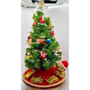 Vintage Smile Tiny Christmas Tree with Ornaments Hand Made 12"x6"